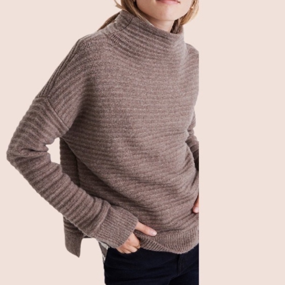 Madewell Cozy Textured Sweater Mock Neck Brown Turtleneck Boxy XS